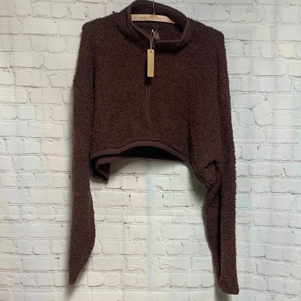NEW Skims Teddy Sherpa Brown Cropped Jacket Size 2X 3X - Picture 1 of 7